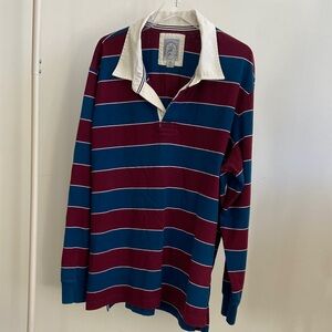 Lands’ End Blue/Cranberry Striped Polo Top XXL 100% Cotton